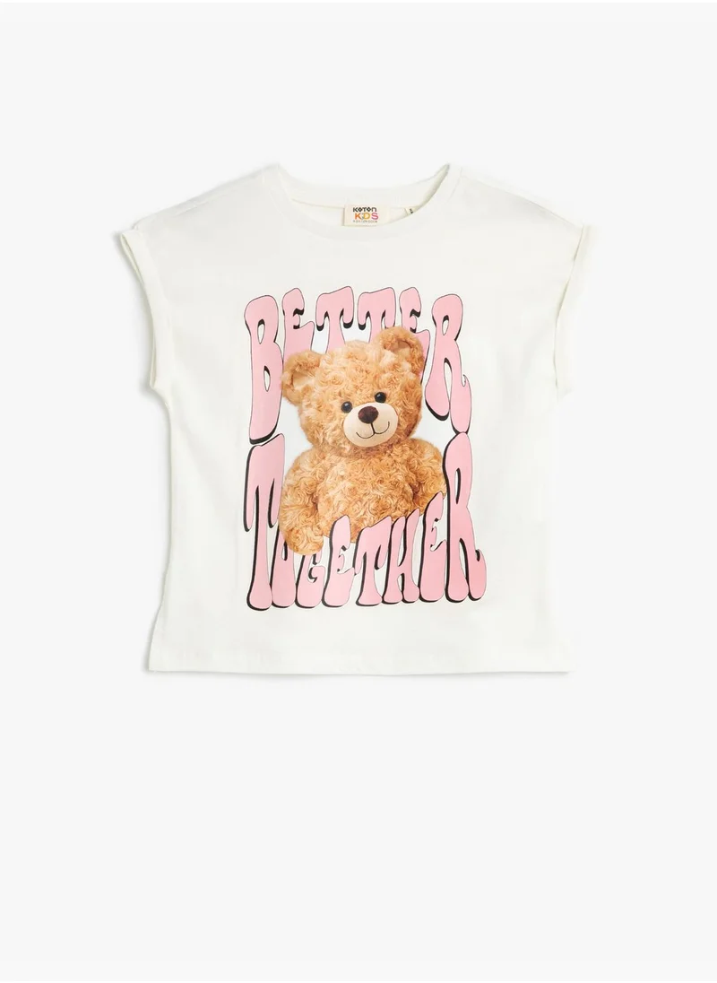 كوتون T-Shirt Short Sleeve Crew Neck Teddy Printed Cotton