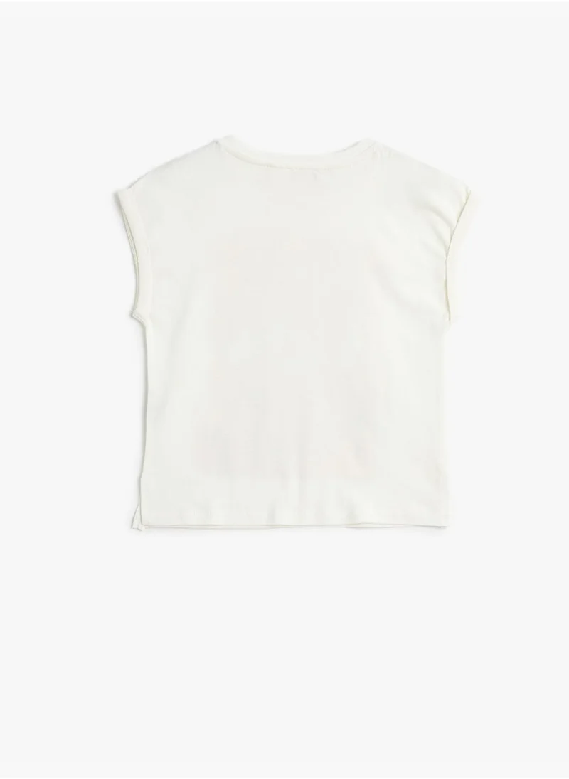 كوتون T-Shirt Short Sleeve Crew Neck Teddy Printed Cotton