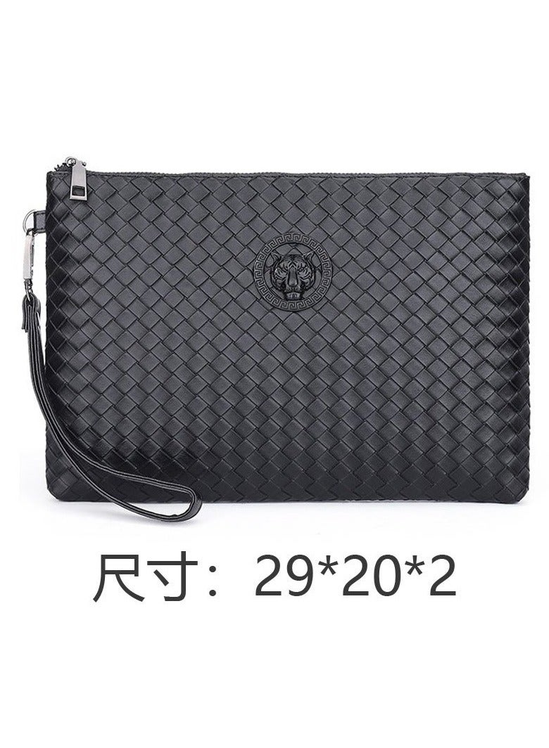 Ecentaur New Men's Woven Clutch Bag, Large Capacity Soft Leather Handbag, Envelope Style, Trendy Business Men's Bag - Live Stream  Supply - Image 1