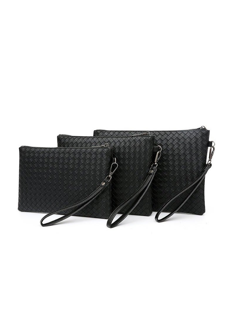 Ecentaur New Men's Woven Clutch Bag, Large Capacity Soft Leather Handbag, Envelope Style, Trendy Business Men's Bag - Live Stream  Supply - Image 2