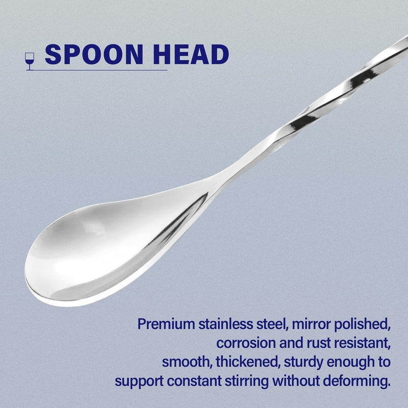 Briout 2 Pcs Bar Spoon, 12 Inches Long Handle Drink Stirrer, Stainless Steel Bar Cocktail Mixing Spoons with Round Base for Stirring, Silver - Image 3