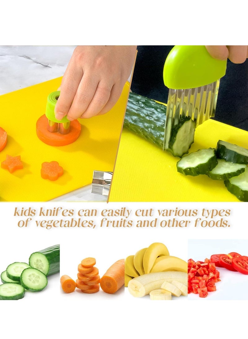 Sylqvxh 17 Pcs Kids Knife Set, Wooden Toddler Kitchen Tools Children Safe Knives for Real Cooking with Plastic Toddler Knife, Cutting Board, Y Peeler, Crinkle Cutter, Cake Scraper, Sandwich Cutter - Image 2