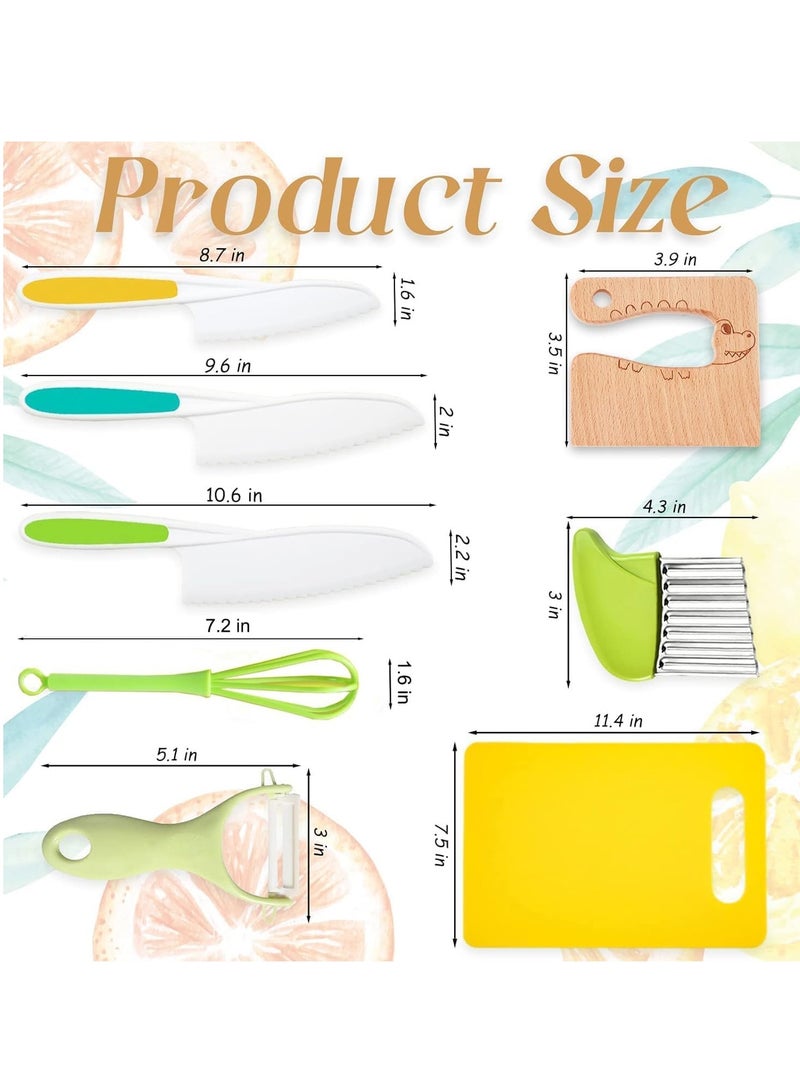 Sylqvxh 17 Pcs Kids Knife Set, Wooden Toddler Kitchen Tools Children Safe Knives for Real Cooking with Plastic Toddler Knife, Cutting Board, Y Peeler, Crinkle Cutter, Cake Scraper, Sandwich Cutter - Image 4
