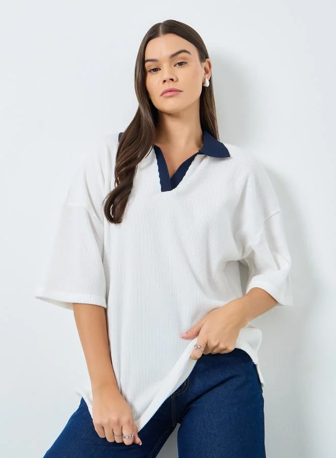 Styli White Knitted Polo T-Shirt