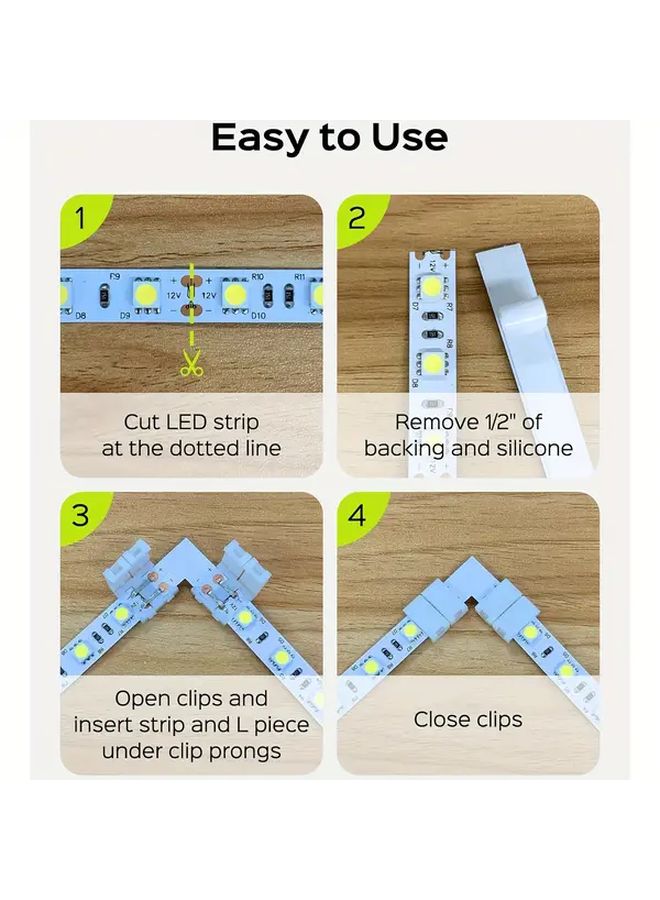24Pcs 2 Pin LED Connectors 8mm Wide Right Angle Solderless Adapter Compatible With 3528 5050 SMD COB LED Strip Lights Polished Finish No Battery Needed - Image 5