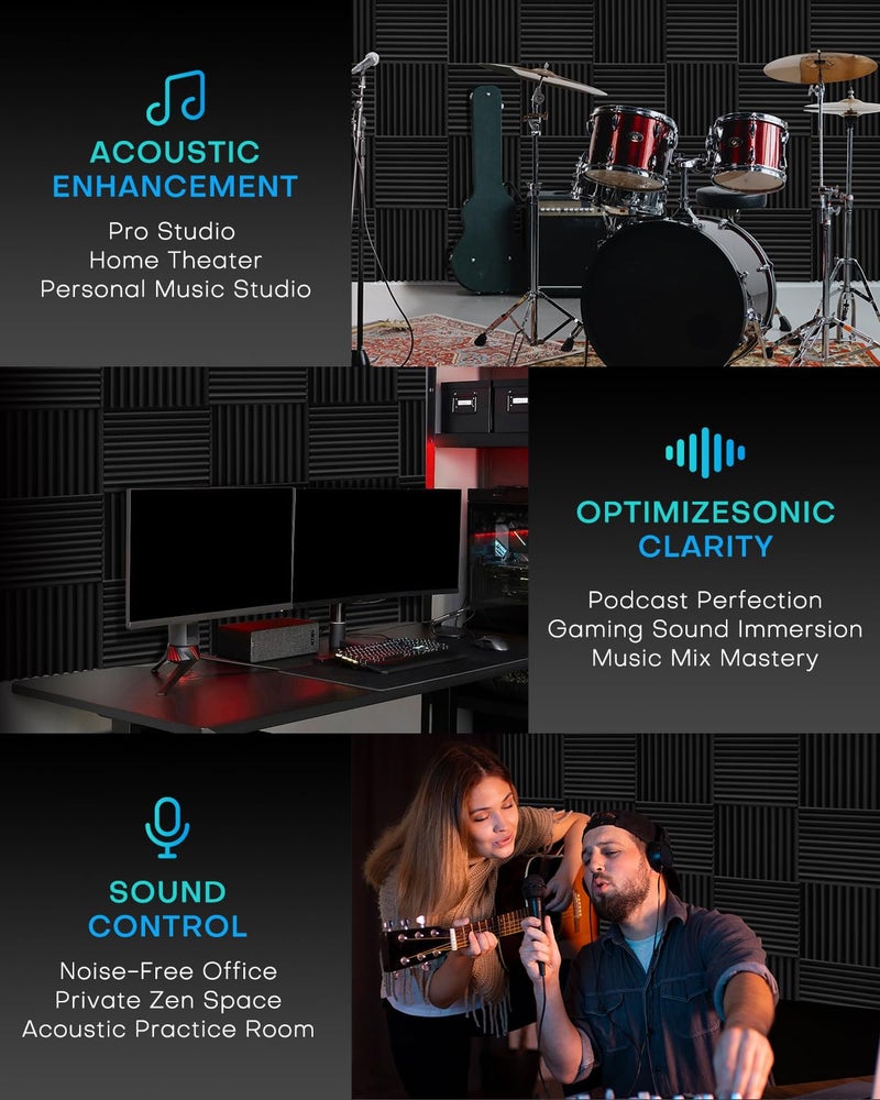 Knightsacoustic 96 Pack Sound Proof Foam Panels for Walls, 1 X 12 X 12 Inches Acoustic Foam Panels, High Density Acoustic Panels Sound Absorbing, Black Noise Cancelling Studio Wedges(NOT ADHESIVE) - Image 5