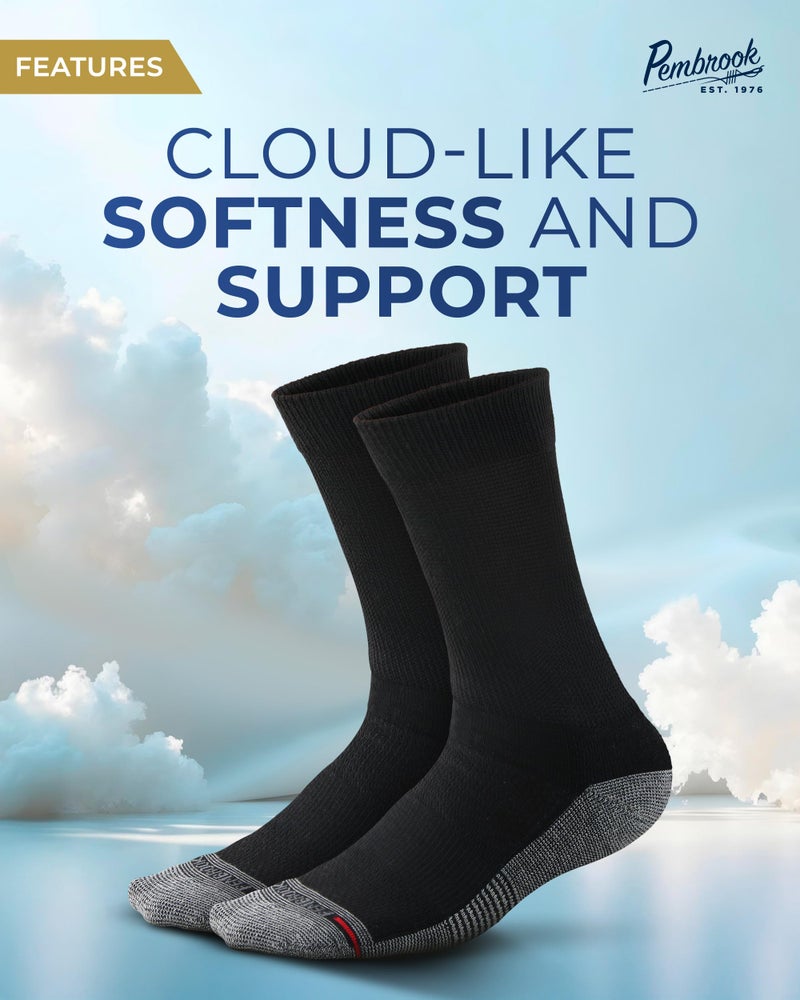Pembrook Diabetic Socks for Men - 6 Pairs Crew Diabetic Socks for Men 9-12, Neuropathy and Edema, Black, White, Gray (with designs) - Image 3