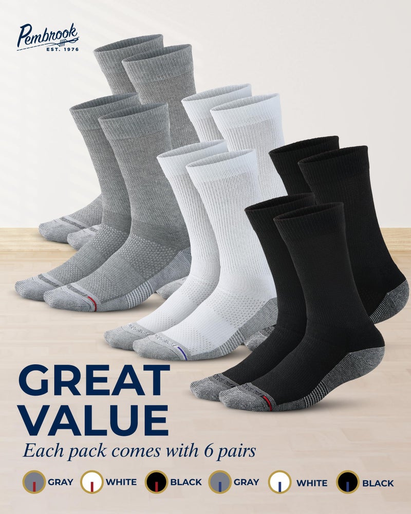 Pembrook Diabetic Socks for Men - 6 Pairs Crew Diabetic Socks for Men 9-12, Neuropathy and Edema, Black, White, Gray (with designs) - Image 5