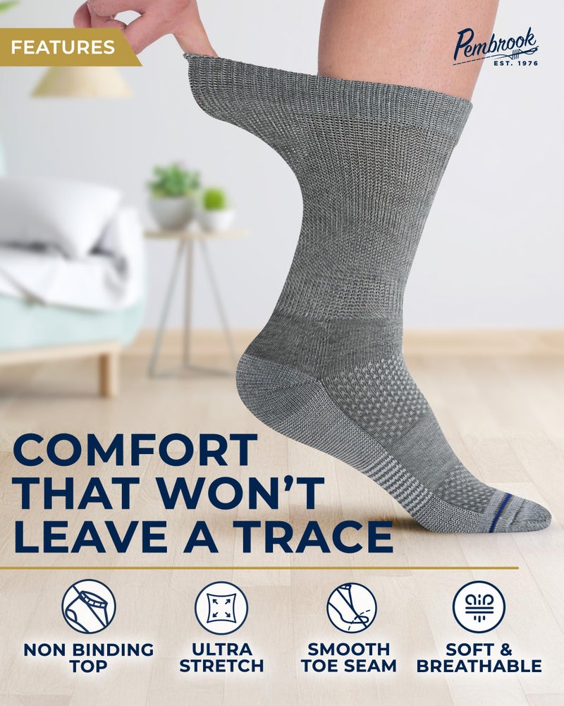 Pembrook Diabetic Socks for Men - 6 Pairs Crew Diabetic Socks for Men 9-12, Neuropathy and Edema, Black, White, Gray (with designs) - Image 2