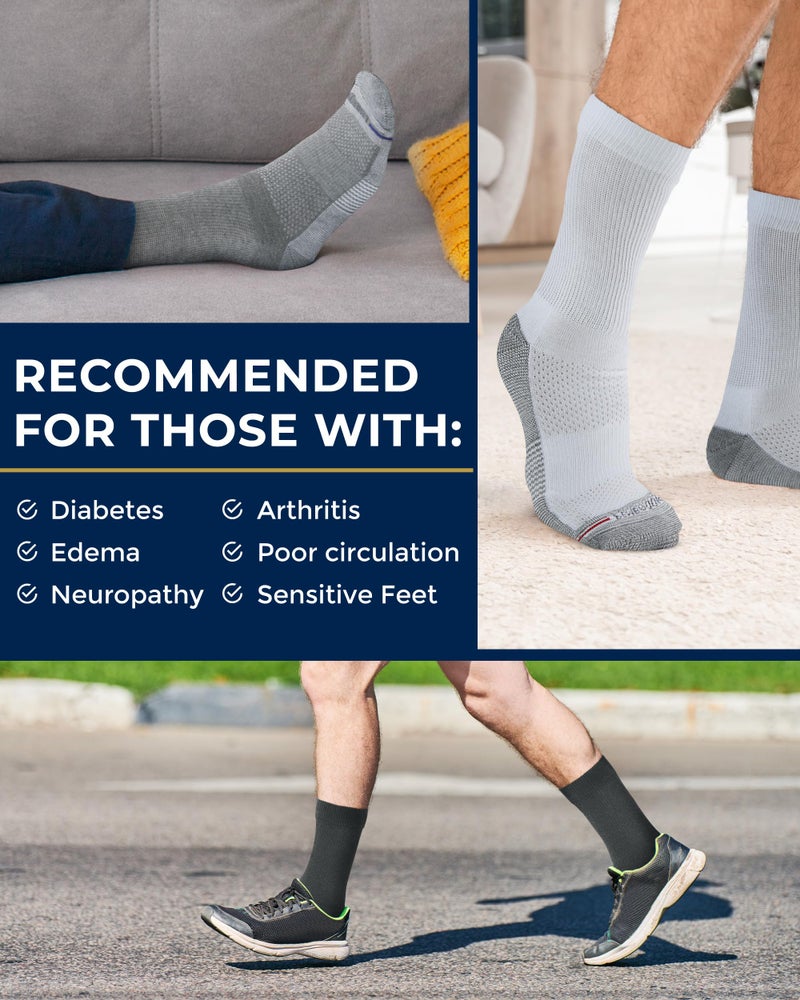 Pembrook Diabetic Socks for Men - 6 Pairs Crew Diabetic Socks for Men 9-12, Neuropathy and Edema, Black, White, Gray (with designs) - Image 4