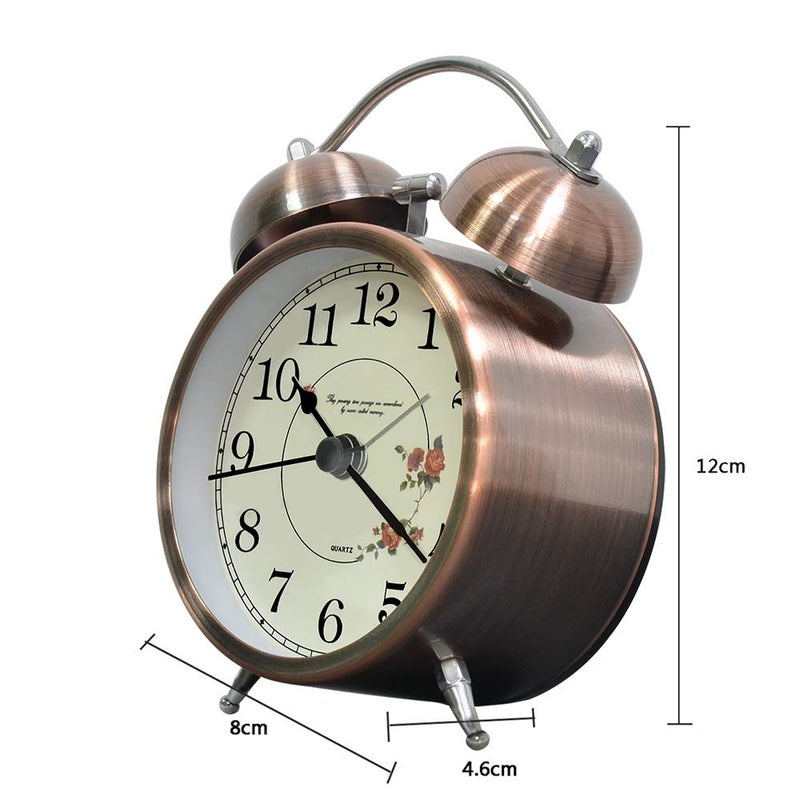 Lunaoo Silent Analog Vintage Retro Alarm Clock With Light - 3" Double Bell Loud Sound, No Ticking - Image 2