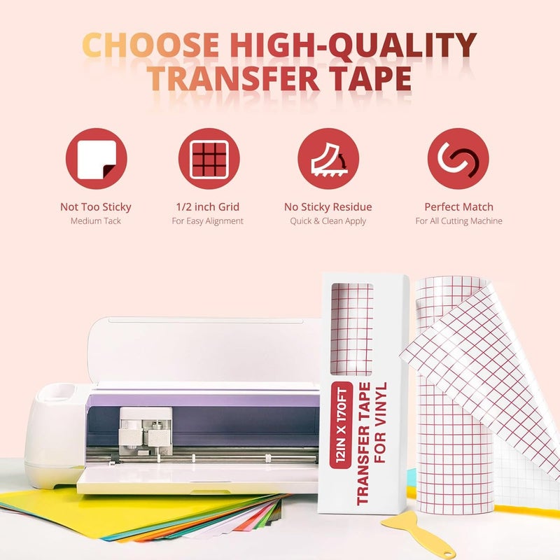 YRYM HT Transfer Tape for Vinyl - 12" x 170 FT w/Red Alignment Grid Transfer Tape for Permanent Vinyl, Medium Tack Transfer Paper for Signs Stickers Decals Walls Doors & Windows - Image 4