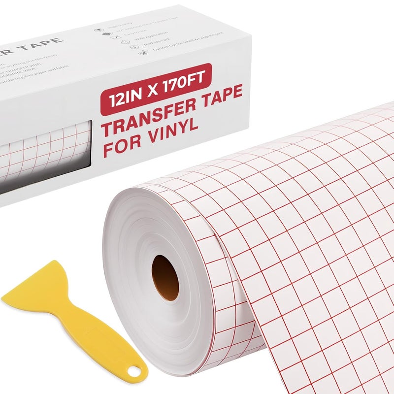 YRYM HT Transfer Tape for Vinyl - 12" x 170 FT w/Red Alignment Grid Transfer Tape for Permanent Vinyl, Medium Tack Transfer Paper for Signs Stickers Decals Walls Doors & Windows - Image 1