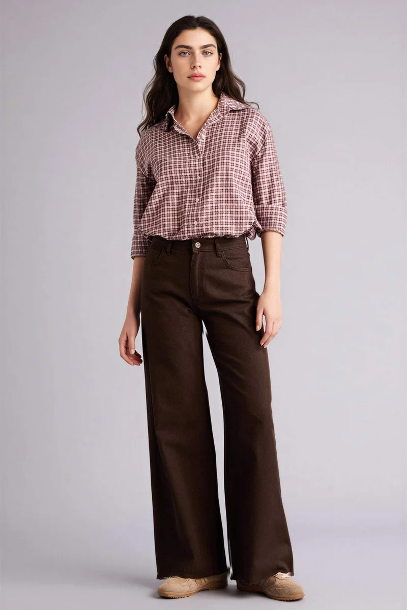 ديفاكتو 100% Cotton Wide Leg Normal Waist Gabardine Trousers