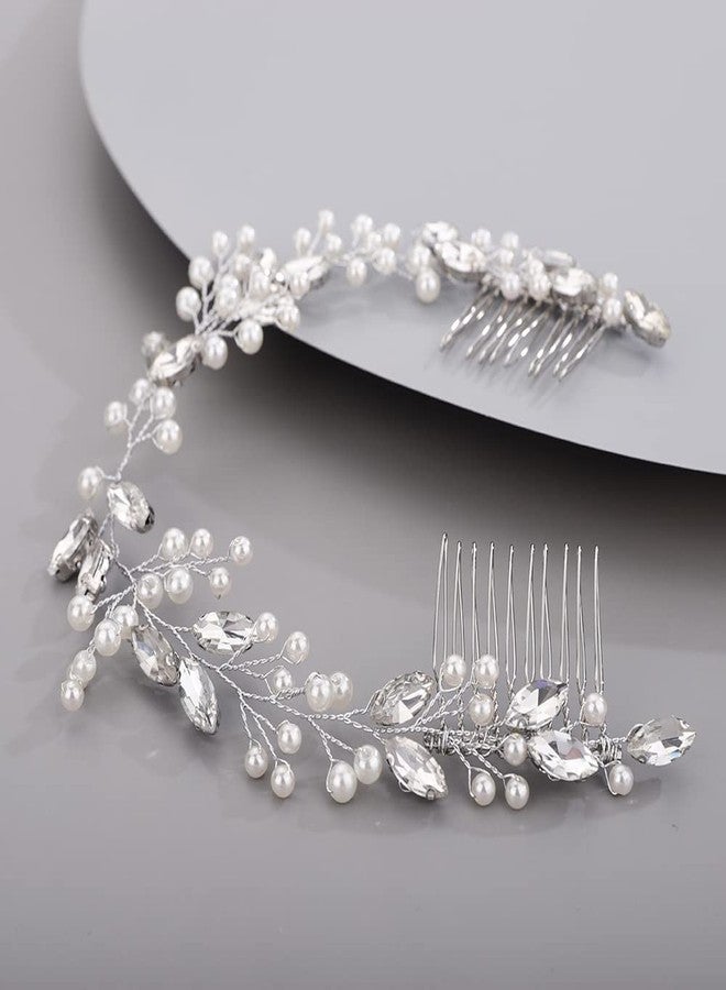 BERYUAN Hair Vine for Women Bridal Hair Comb for Bride Pearls Crystal Hair Comb Slide SILVER - Image 2