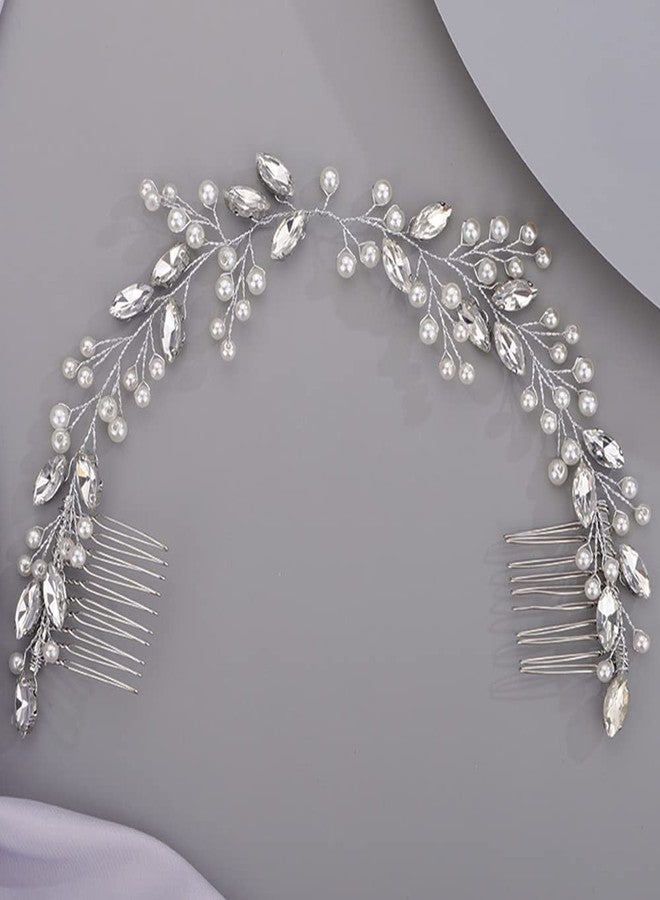 BERYUAN Hair Vine for Women Bridal Hair Comb for Bride Pearls Crystal Hair Comb Slide SILVER - Image 1