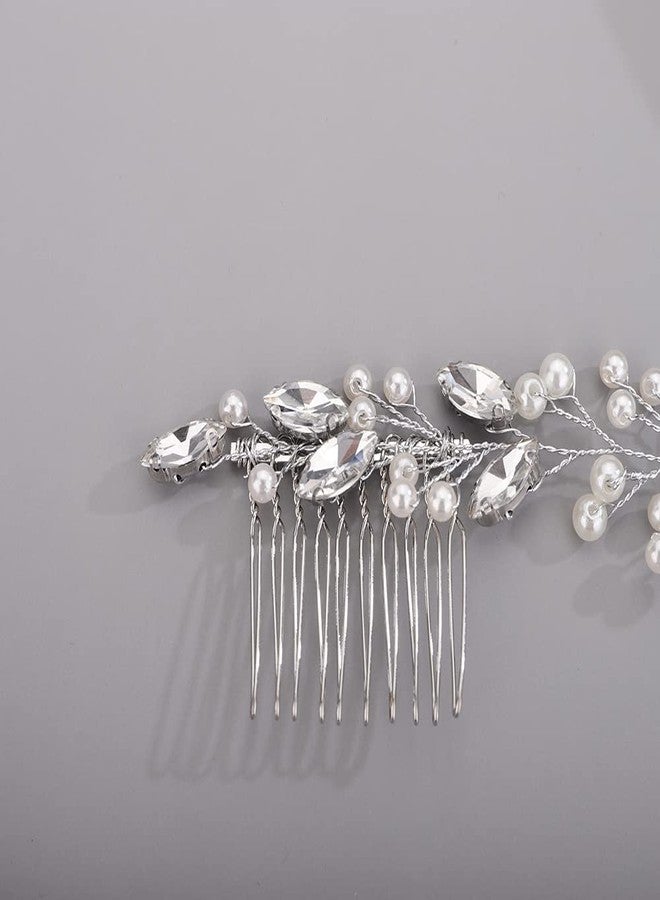 BERYUAN Hair Vine for Women Bridal Hair Comb for Bride Pearls Crystal Hair Comb Slide SILVER - Image 4