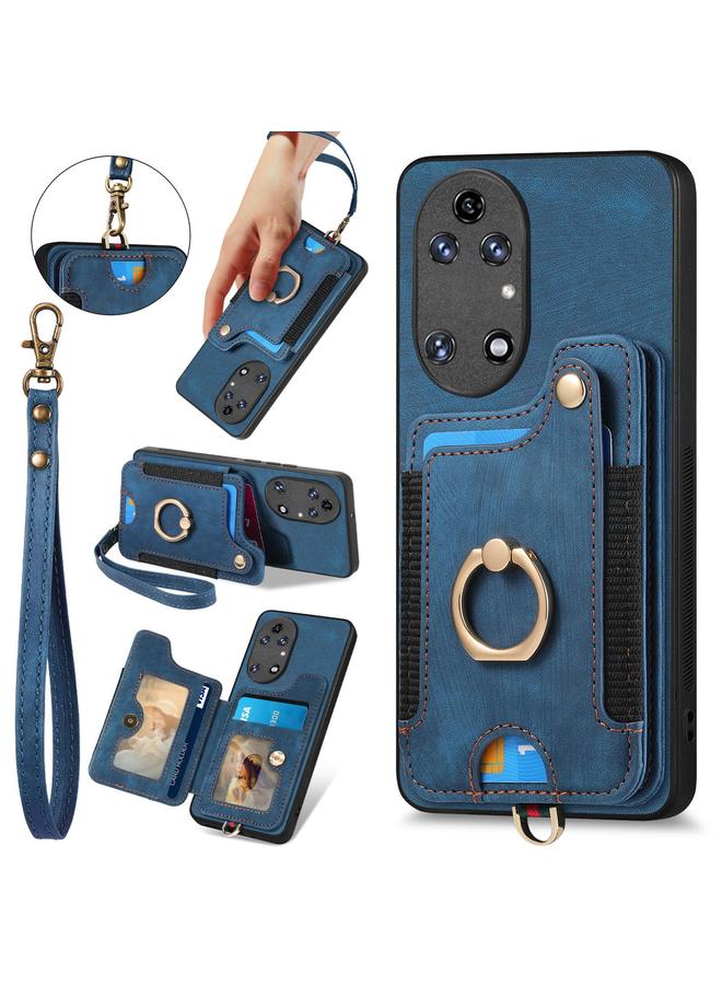 زبون جراب هاتف Huawei P50 بتصميم ريترو مع حلقة ومحفظة متعددة البطاقات - Image 1