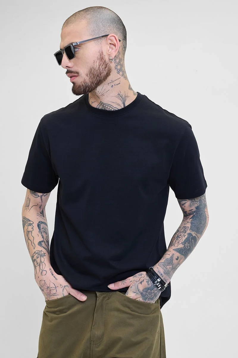SNITCH Core Lab Black Regular Fit T-Shirt