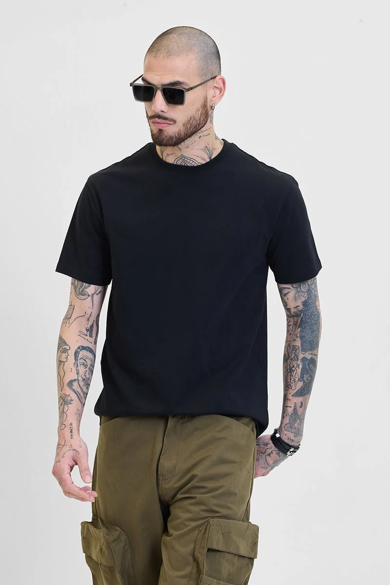 SNITCH Core Lab Black Regular Fit T-Shirt