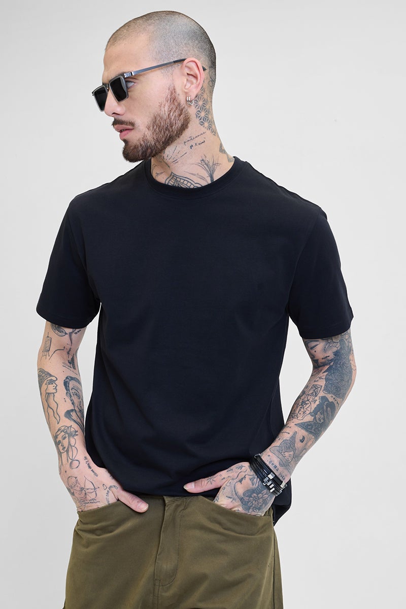 SNITCH Core Lab Black Regular Fit T-Shirt - Image 1