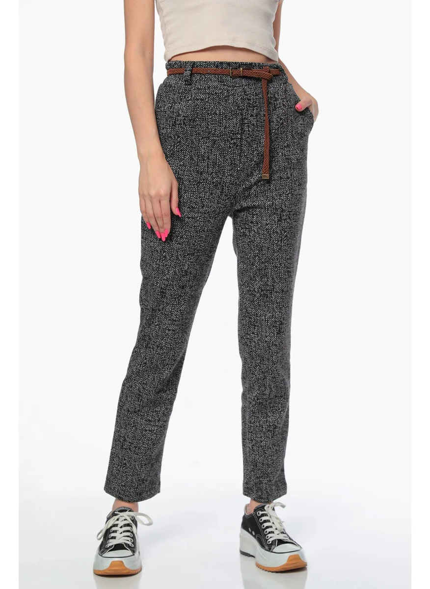 Gülseli Women's High Waist Self-Patterned Belted Winter Trousers