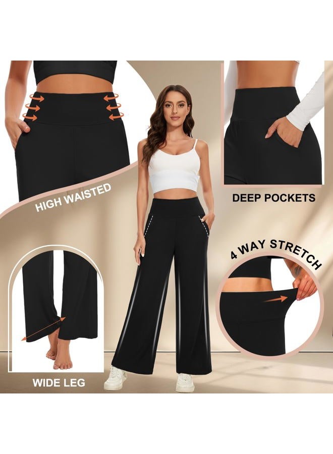 FULLSOFT 3 Pack Women's Wide Leg Yoga Pants Comfy Loose Sweatpants High Waisted Lounge Casual Workout Joggers Pants with Pockets(Black,Dark Green,Navy Blue,Medium) - Image 4