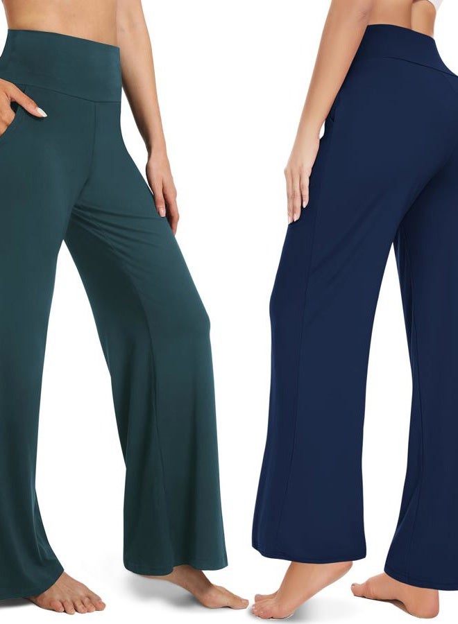 FULLSOFT 3 Pack Women's Wide Leg Yoga Pants Comfy Loose Sweatpants High Waisted Lounge Casual Workout Joggers Pants with Pockets(Black,Dark Green,Navy Blue,Medium) - Image 2