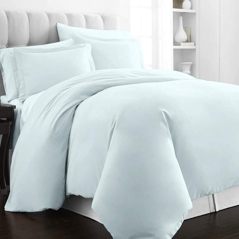 PIZUNA 100% Cotton Double Duvet Cover Size 200 x 200 cm Light Blue, 400 Thread Count Long Staple Cotton Sateen Weave Duvet Cover Set with 2 Pillowcases (Light Blue Bedding Duvet Cover Sets) - Image 1