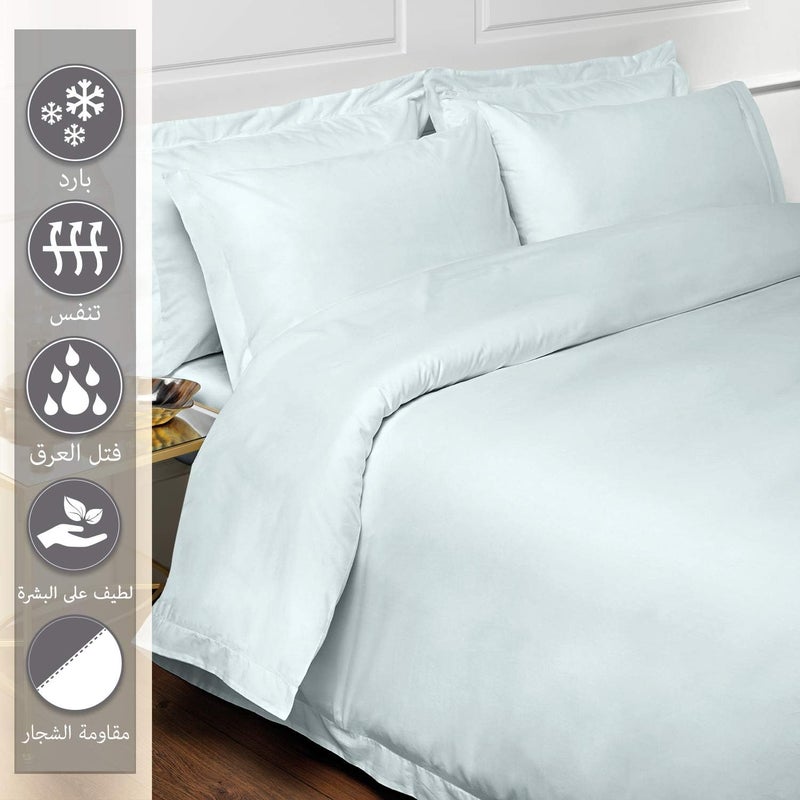 PIZUNA 100% Cotton Double Duvet Cover Size 200 x 200 cm Light Blue, 400 Thread Count Long Staple Cotton Sateen Weave Duvet Cover Set with 2 Pillowcases (Light Blue Bedding Duvet Cover Sets) - Image 2