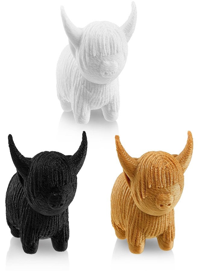 Henoyso 3 Pcs Mini Highland Cow Figurine Highland Cow Decor Cow Western Cow Office Decor Highland Gift Cow Nursery Stuff Cow Decoration Bathroom Office Nursery Desk, Black Tan and White - Image 1