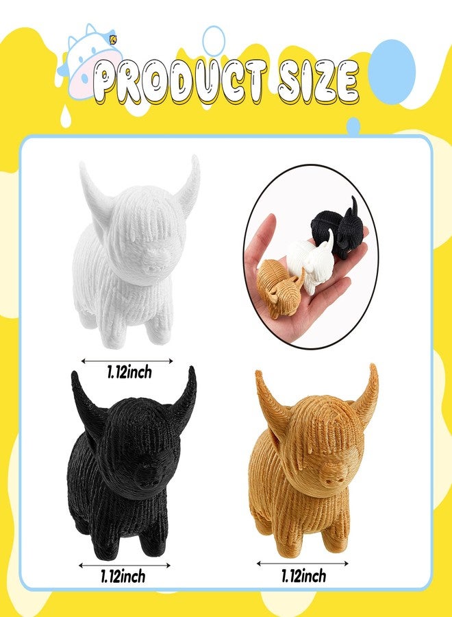 Henoyso 3 Pcs Mini Highland Cow Figurine Highland Cow Decor Cow Western Cow Office Decor Highland Gift Cow Nursery Stuff Cow Decoration Bathroom Office Nursery Desk, Black Tan and White - Image 2
