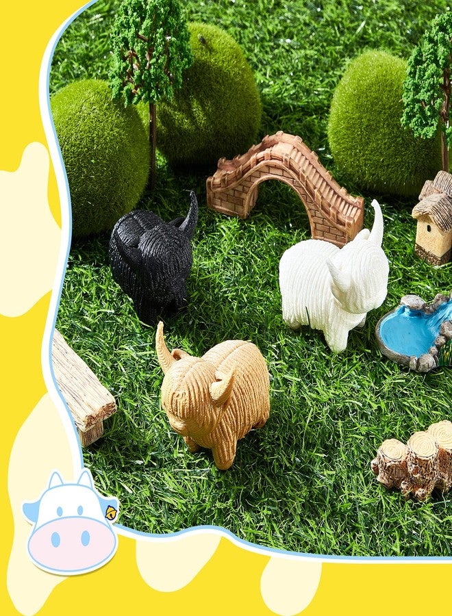 Henoyso 3 Pcs Mini Highland Cow Figurine Highland Cow Decor Cow Western Cow Office Decor Highland Gift Cow Nursery Stuff Cow Decoration Bathroom Office Nursery Desk, Black Tan and White - Image 4