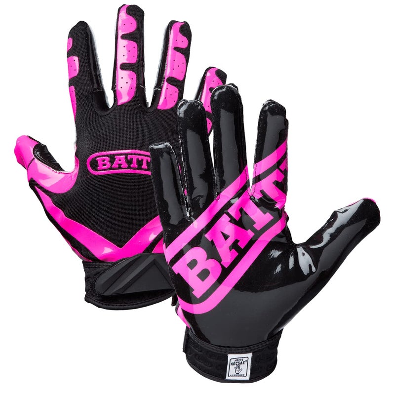 Battle Sports Ultra-Stick Wide Receiver Football Gloves - Adult & Youth Football Gloves - Adult Large, Pink/Black - Image 1