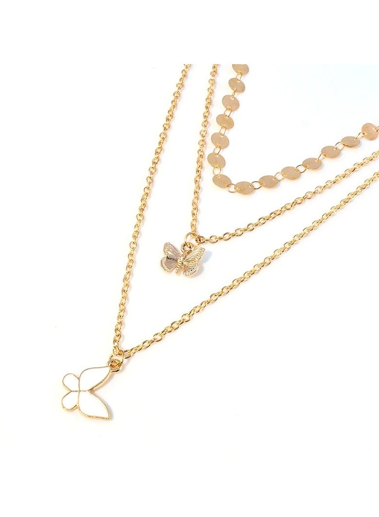 Goolsky Boho Style Layered Butterfly Necklace for Women – Rhinestone Pendant Sequin Choker, Bohemian Festival Jewelry