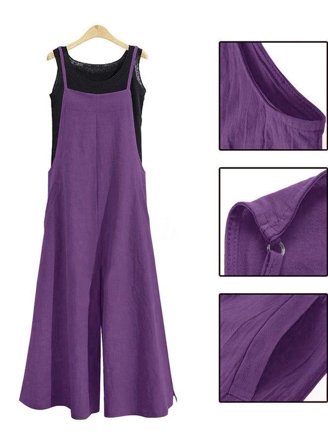 YESNO Women Casual Loose Long Bib Pants Wide Leg Jumpsuits Baggy Cotton Rompers Overalls with Pockets PZZTYP2 (XL PZZTYP2 Purple) - Image 4