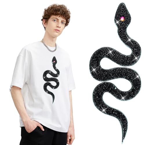 Totelux Black Snake Ironon Patches Sparkly Rhinestone Patches Large Snake Jewels Gems Appliques for Clothes Jeans Hat Shirt Bags Decorations - Image 1