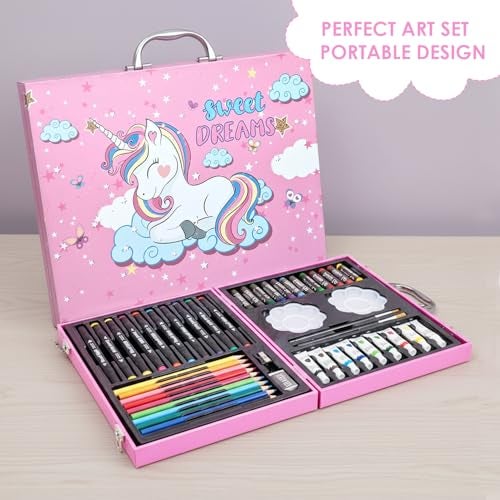 KARP 49Pcs Unicorn Print Children Deluxe Art Drawing Set Art and Craftmini Suitcase, Drawing and Painting Set Best for Birthday Gift for Boys Girls Children - Image 3