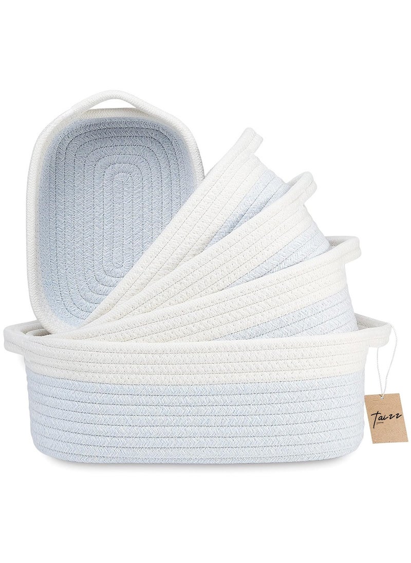 Taizz Ventures 5-Piece Rectangle Storage Basket Set – Cotton Rope Woven Baskets for Organizing Baby Toys, Montessori Storage, Bathroom, Dog Toy Basket, Nursery, Closet, Decorative Bins - Blue 