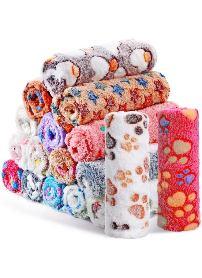 Chumia - 18 Pcs Fleece Pet Blanket Soft Warm Sleep Mat Fluffy Cute Puppy Supplies Paw Bone Star Elephant Dot Heart Print Design Bed Blankets For Dog Cat Kitten Animals (23 X 16 Inch) - Image 1
