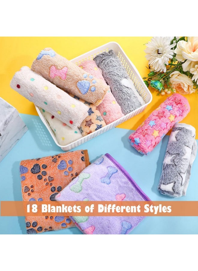 Chumia - 18 Pcs Fleece Pet Blanket Soft Warm Sleep Mat Fluffy Cute Puppy Supplies Paw Bone Star Elephant Dot Heart Print Design Bed Blankets For Dog Cat Kitten Animals (23 X 16 Inch) - Image 1