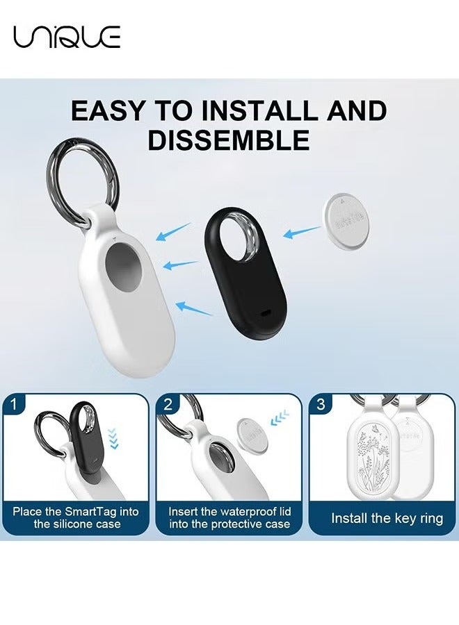 general 2 Pack for Samsung Galaxy SmartTag2 Case, TUDIOW Waterproof Full Protective Silicone Case Anti-Lost Scratch Resistant Protective Cover for Smart tag2 for Keys Pets Luggage Wallet (Black+White) - Image 4