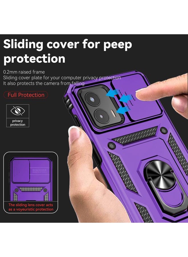 PUSHIMEI for Motorola Moto G Power 5G Case with Slide Camera Cover HD Screen Protector [Military Grade Drop Tested] Magnetic Ring Holder Kickstand Protective Phone Case for Motorola Moto G Power 5G 2023,Purple - Image 3