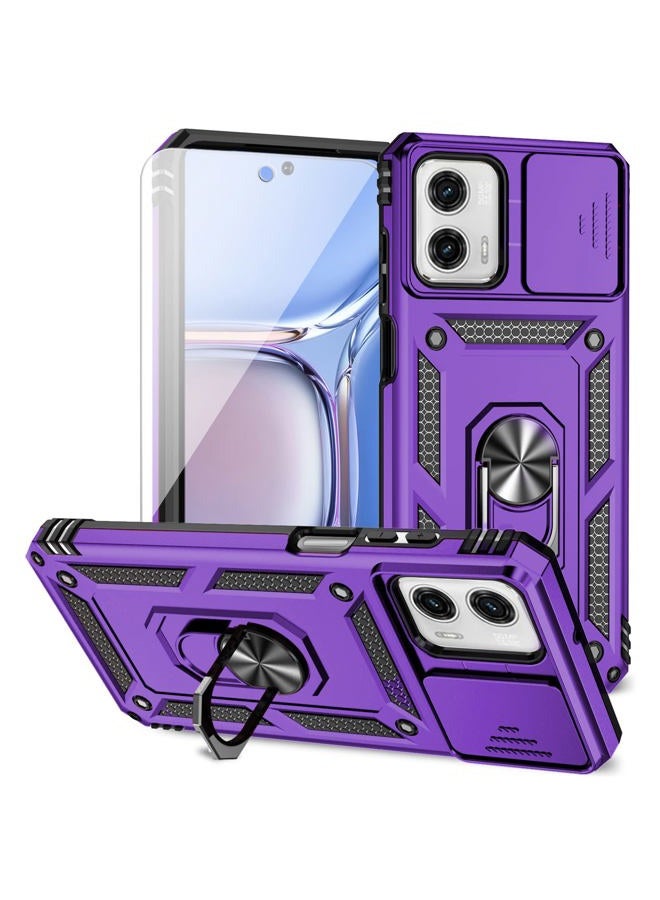 PUSHIMEI for Motorola Moto G Power 5G Case with Slide Camera Cover HD Screen Protector [Military Grade Drop Tested] Magnetic Ring Holder Kickstand Protective Phone Case for Motorola Moto G Power 5G 2023,Purple - Image 1