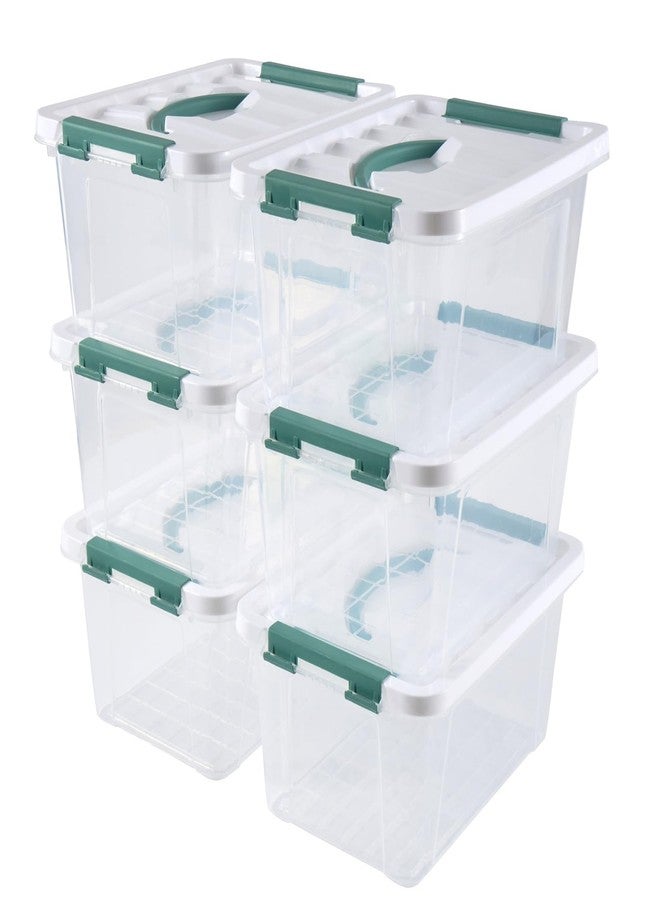 Eslite 6 Quart Plastic Stackable Storage Latch Bins,Clear Latching Box with Handle and Lid,Pack of 6 (Green Handle) - Image 1