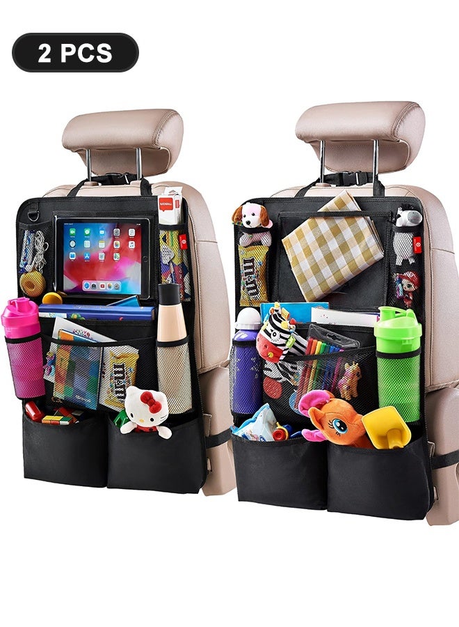 Ant 2 Pcs Backseat Car Organizer, Kick Mats Back Seat Protector with Touch Screen Tablet Storage Holder, Back Seat Organizer for Cars, Travel Accessories with 9 Storage Pockets, Black - Image 1