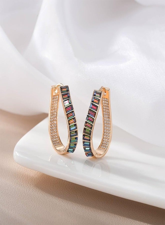 EVEVIC Austrian Crystal Hoop Earrings for Women Pave Oval Hoop Earrings for Women 14K Gold Plated Hypoallergenic Jewelry Gift - Image 3