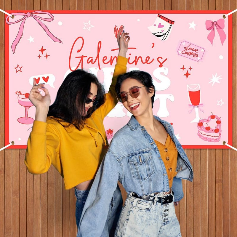 ARS Galentine’s Day Decorations Banner Backdrop 70.8x43.3 Inch, Pink Girls Night Party Decor for Friends, Women & Her, Photo Booth Props Gifts Supplies - Image 5