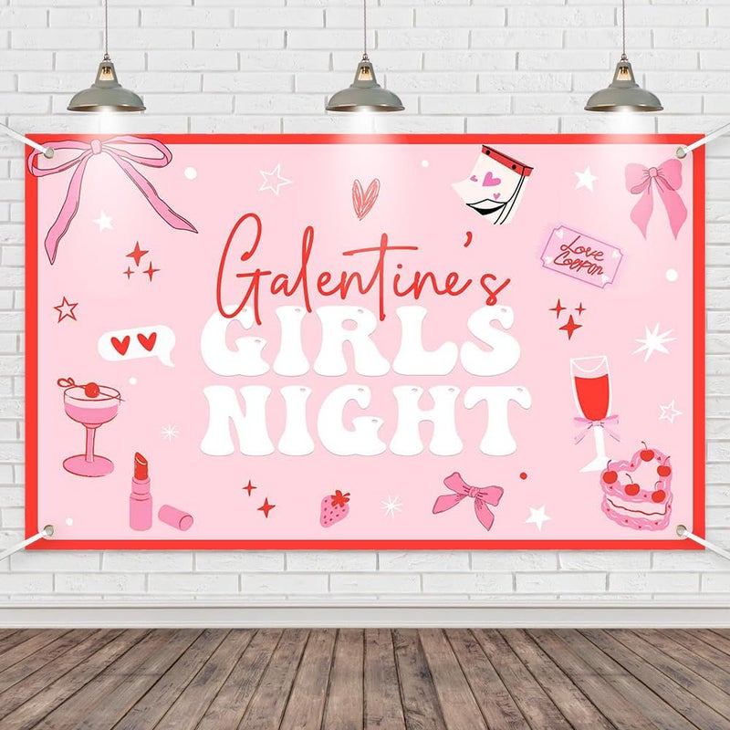 ARS Galentine’s Day Decorations Banner Backdrop 70.8x43.3 Inch, Pink Girls Night Party Decor for Friends, Women & Her, Photo Booth Props Gifts Supplies - Image 1