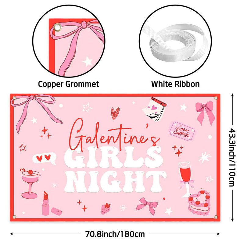 ARS Galentine’s Day Decorations Banner Backdrop 70.8x43.3 Inch, Pink Girls Night Party Decor for Friends, Women & Her, Photo Booth Props Gifts Supplies - Image 2